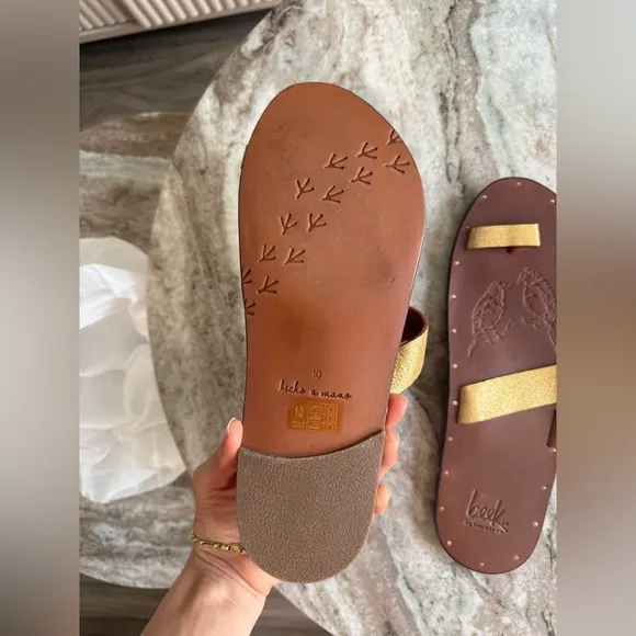 Beek leather sandals Gold/ brown Toe Ring Leather Sandals Size 10 $280