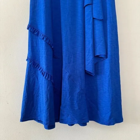 Betsey Johnson Swim Royal Blue A-Line Maxi Skirt Y2K 00s Stretch Bow Ruffles