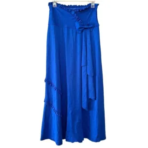 Betsey Johnson Swim Royal Blue A-Line Maxi Skirt Y2K 00s Stretch Bow Ruffles