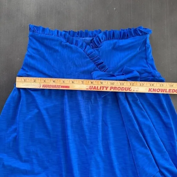 Betsey Johnson Swim Royal Blue A-Line Maxi Skirt Y2K 00s Stretch Bow Ruffles