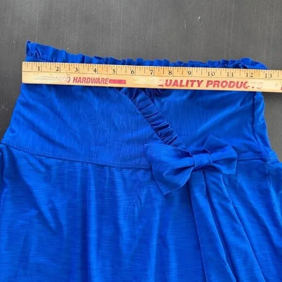 Betsey Johnson Swim Royal Blue A-Line Maxi Skirt Y2K 00s Stretch Bow Ruffles