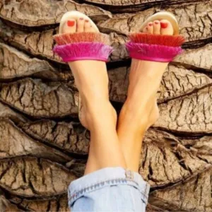 Birdies multy Color block Fringe Sangria Sandals 7