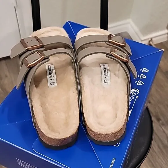 Birkenstock Arizona Shearling Birkibzc Sandals- Stone