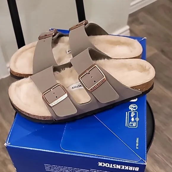 Birkenstock Arizona Shearling Birkibzc Sandals- Stone