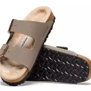 Birkenstock Arizona Shearling Birkibzc Sandals- Stone