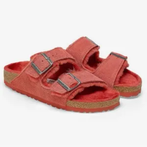 Birkenstock Arizona shearling lined sienna red sandals size 39