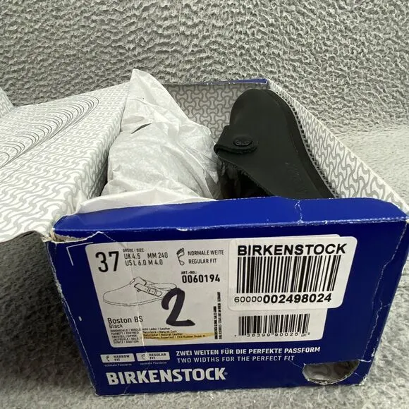 Birkenstock Boston Shoes 37 Wide Black Leather Clog Shoes Travel Preppy‎ Women's