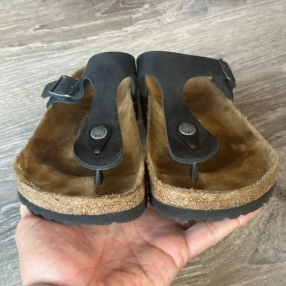 Birkenstock Gizeh Thong Sandals Black Birko-Flor Womens 7-7.5 EU 38