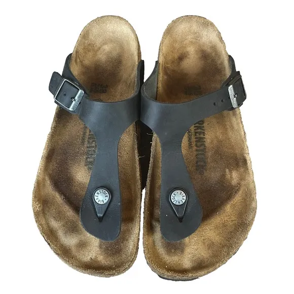 Birkenstock Gizeh Thong Sandals Black Birko-Flor Womens 7-7.5 EU 38