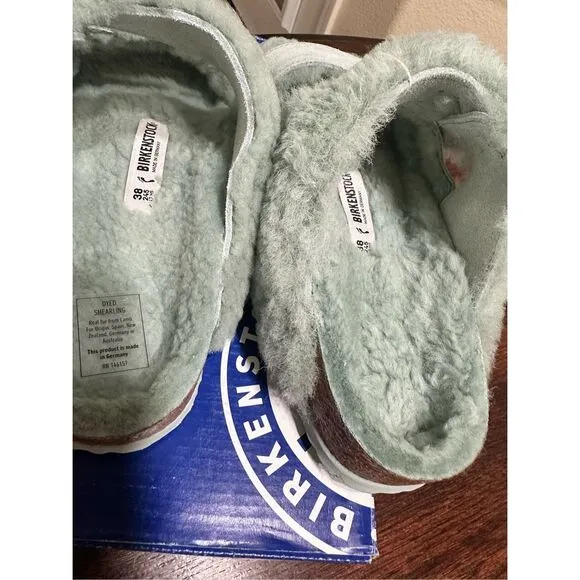 Birkenstock Light Green Matcha Arizona Split Teddy Sandals Size 38 Women’s 7 to
