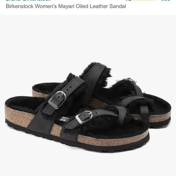 Birkenstock Mayari oiled leather shearling sandals.