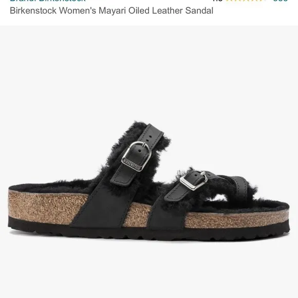 Birkenstock Mayari oiled leather shearling sandals.