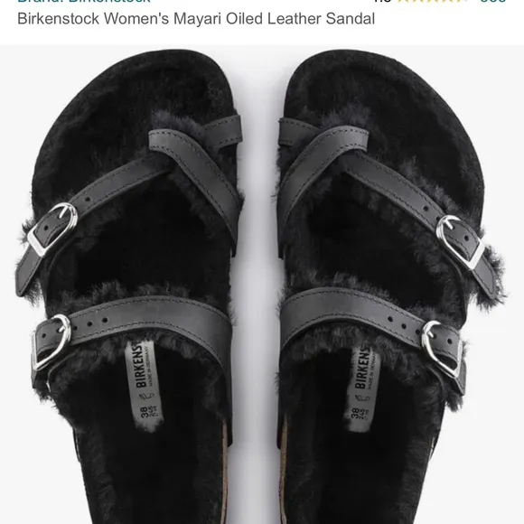 Birkenstock Mayari oiled leather shearling sandals.