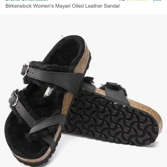 Birkenstock Mayari oiled leather shearling sandals.