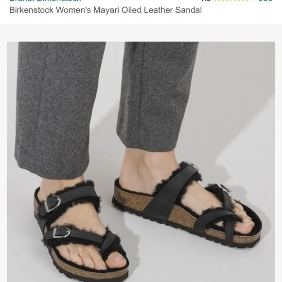 Birkenstock Mayari oiled leather shearling sandals.
