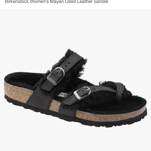 Birkenstock Mayari oiled leather shearling sandals.
