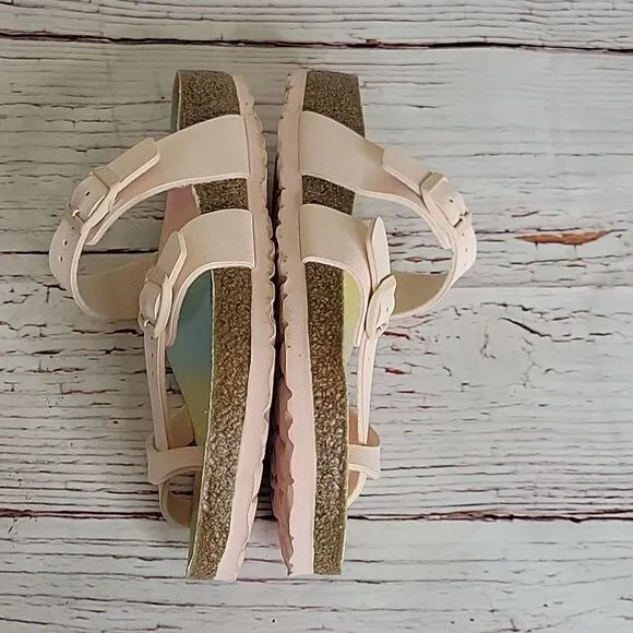BIRKENSTOCK Mayari Vegan Leather Pink Sandals with Rainbow Insole Size 38 or 8
