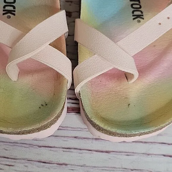 BIRKENSTOCK Mayari Vegan Leather Pink Sandals with Rainbow Insole Size 38 or 8