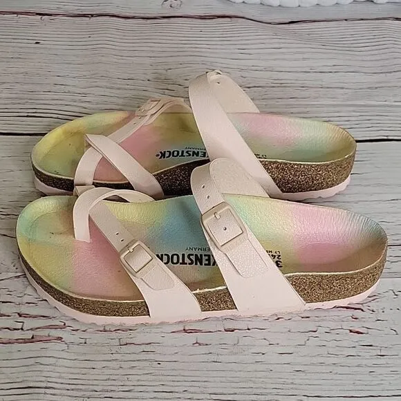 BIRKENSTOCK Mayari Vegan Leather Pink Sandals with Rainbow Insole Size 38 or 8
