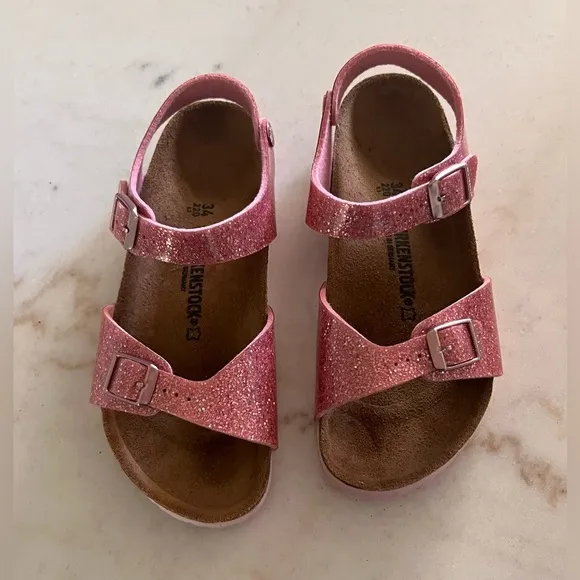 Birkenstock Rio Sandals Kids 3 Glitter Hot Pink Size 34 Girls School Shoe NEW