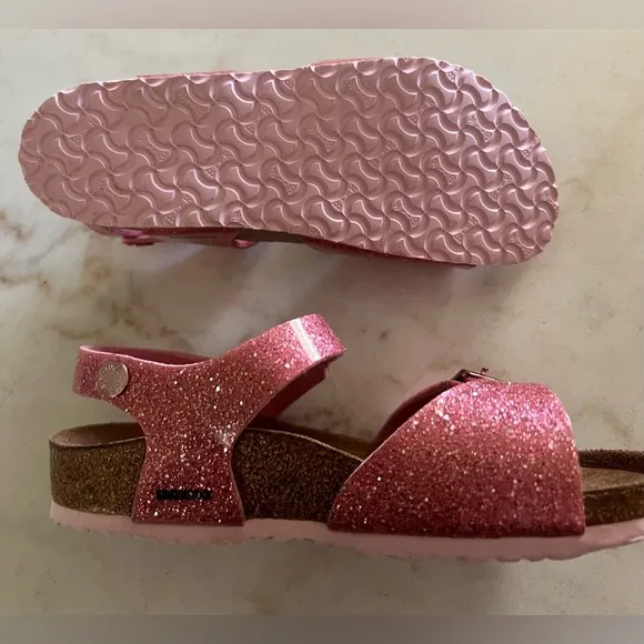 Birkenstock Rio Sandals Kids 3 Glitter Hot Pink Size 34 Girls School Shoe NEW