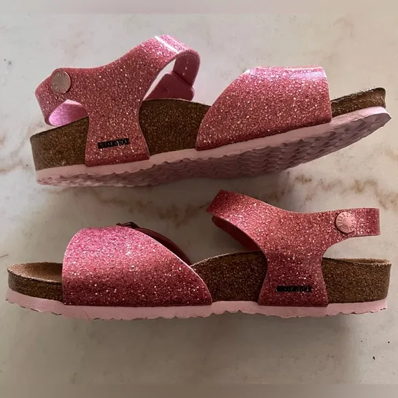 Birkenstock Rio Sandals Kids 3 Glitter Hot Pink Size 34 Girls School Shoe NEW
