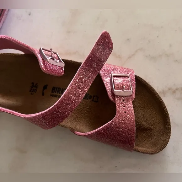 Birkenstock Rio Sandals Kids 3 Glitter Hot Pink Size 34 Girls School Shoe NEW