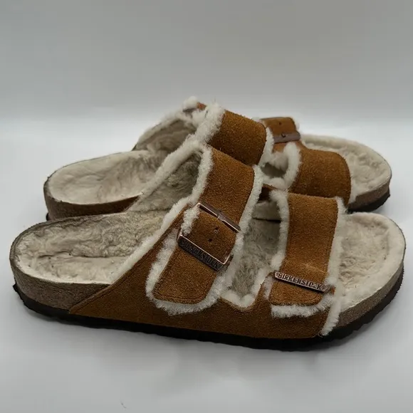 Birkenstock Sz 9 Suede Arizona Shearling Brown Sandals