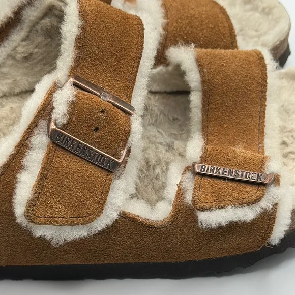 Birkenstock Sz 9 Suede Arizona Shearling Brown Sandals