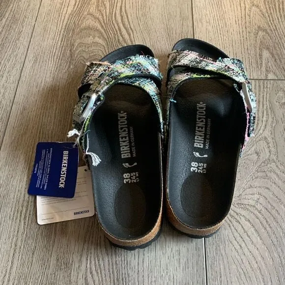 Birkenstock woman’s vegan plaided sandals NWT very beautiful