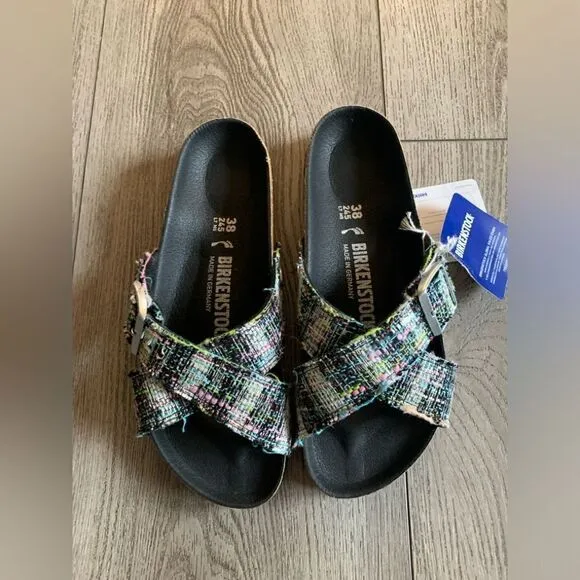 Birkenstock woman’s vegan plaided sandals NWT very beautiful