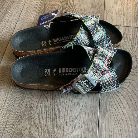 Birkenstock woman’s vegan plaided sandals NWT very beautiful