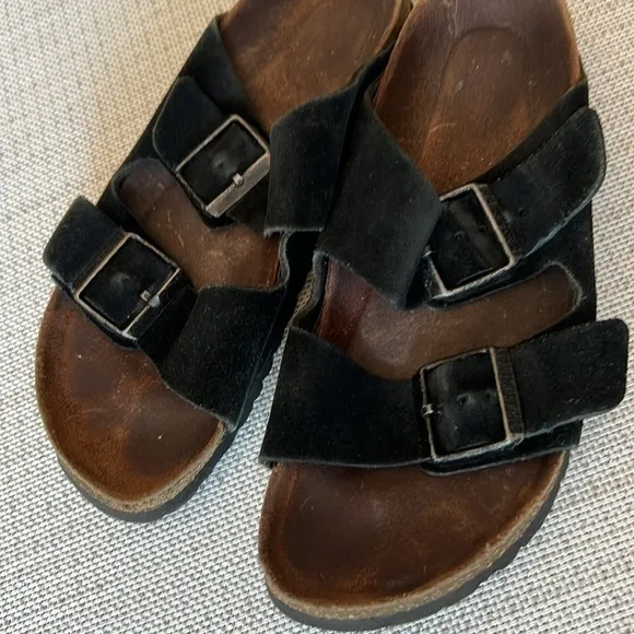 Birkenstock Womens Arizona Sandals EUR 37 Used , Unisex black Suede big Buckles
