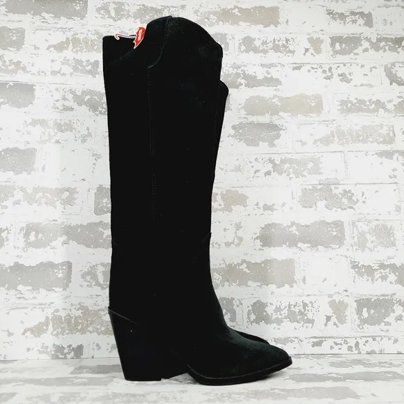 Blondo Women's Wylde Black Pointed Toe Waterproof Suede Western Boots M906