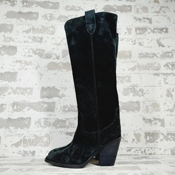 Blondo Women's Wylde Black Pointed Toe Waterproof Suede Western Boots M906