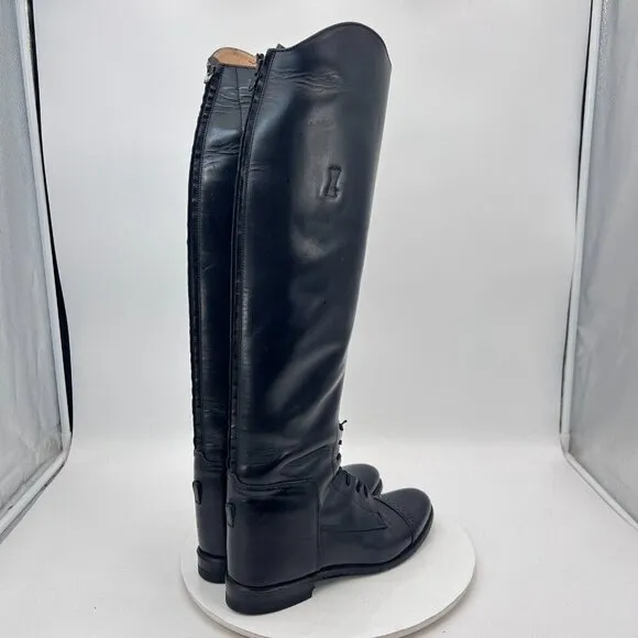 Bond Boot.Co The Effingham Women Sz 8C Black Leather Lace Up Back Zip Tall Shoe