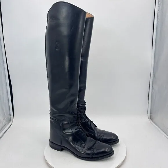 Bond Boot.Co The Effingham Women Sz 8C Black Leather Lace Up Back Zip Tall Shoe