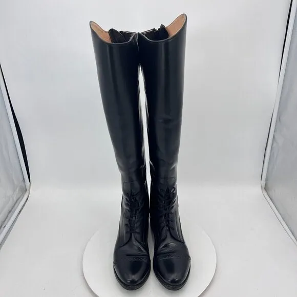 Bond Boot.Co The Effingham Women Sz 8C Black Leather Lace Up Back Zip Tall Shoe
