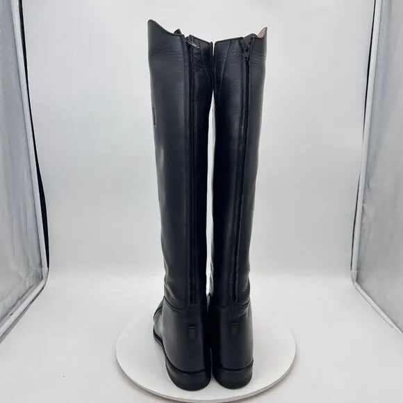 Bond Boot.Co The Effingham Women Sz 8C Black Leather Lace Up Back Zip Tall Shoe