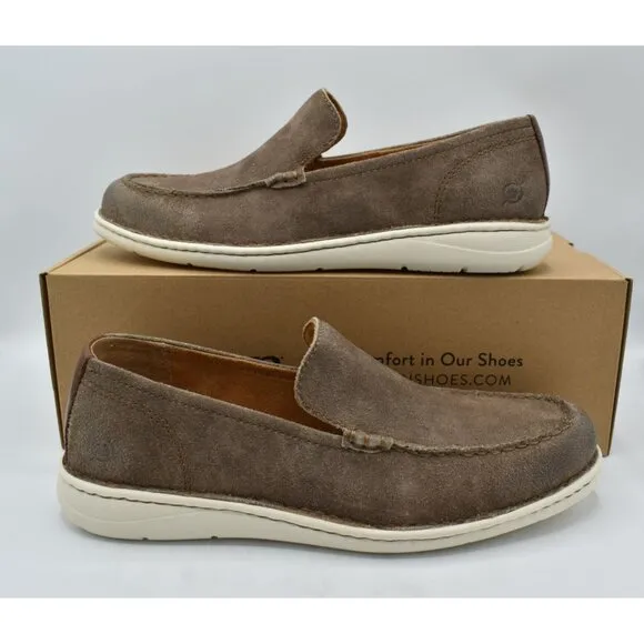Born Mens Size 10.5 Thaton Taupe Brown Combo Nubuck Slip On Loafers Shoes