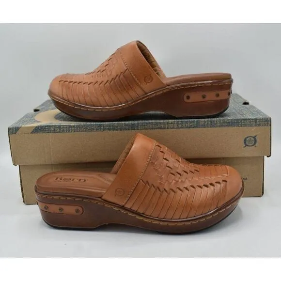 Born Womens Size 8 Yucatan Natural Full Grain Leather Slip On Clogs Mules Shoes