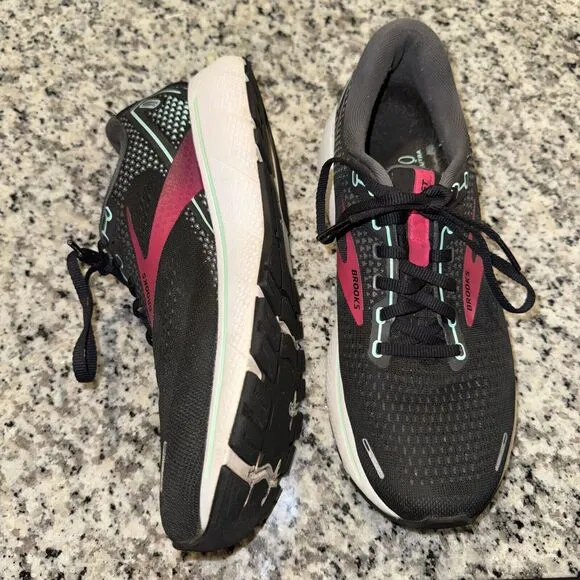 Brooks Ghost 14 1203561B013 Women's 9.5B Running Shoes Black Pink Yucca Sneakers