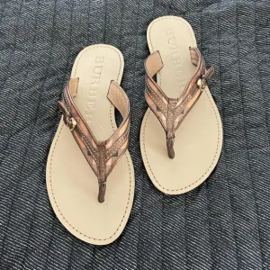 Burberry Metallic and Tan Plaid Sandals for Women