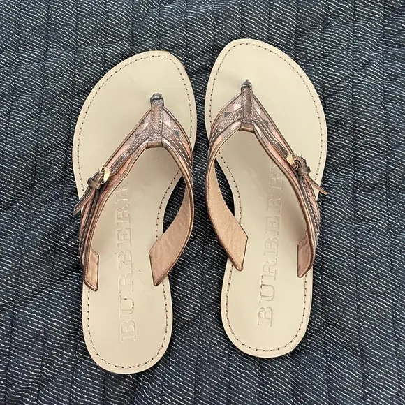 Burberry Metallic and Tan Plaid Sandals for Women