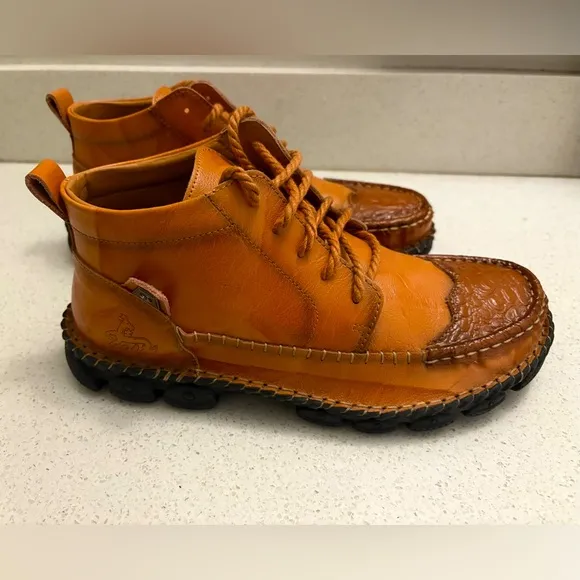 Calceus Men's Cognac Brown Leather Street Lace Up Chukka Boots Shoes‎ 10 43