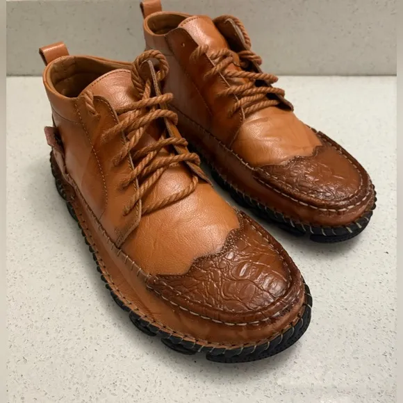 Calceus Men's Cognac Brown Leather Street Lace Up Chukka Boots Shoes‎ 10 43