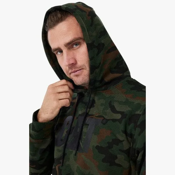 Caterpillar Men's Fleece Cat Logo Printed Hoodie Deep Woodland Camo Aop Black
