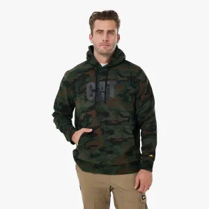 Caterpillar Men's Fleece Cat Logo Printed Hoodie Deep Woodland Camo Aop Black