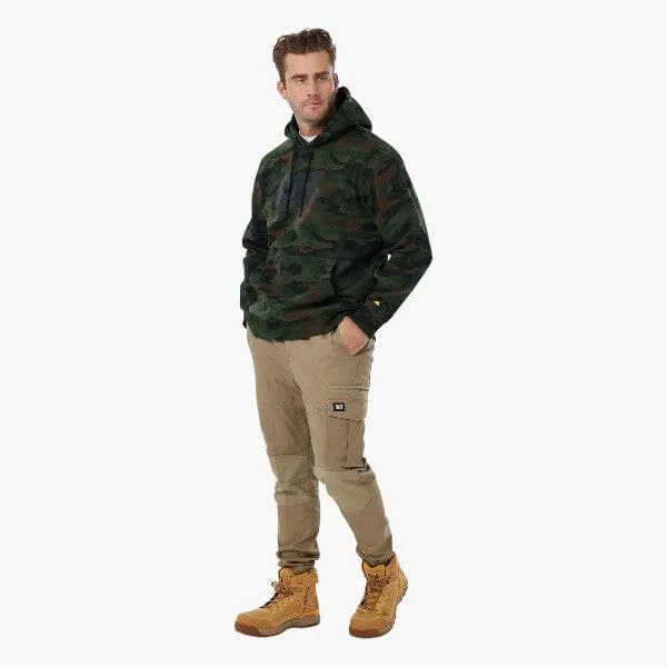 Caterpillar Men's Fleece Cat Logo Printed Hoodie Deep Woodland Camo Aop Black