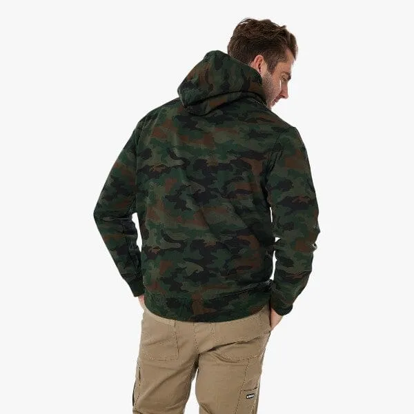 Caterpillar Men's Fleece Cat Logo Printed Hoodie Deep Woodland Camo Aop Black